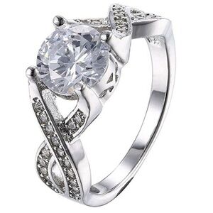 Luxurious 18K White Gold Plated Cubic Zirconia Infinity Engagement Ring
